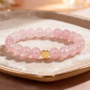 Pink Rose Quartz Yoga Bracelet for Women Stress Relief & Anxiety Healing Beads